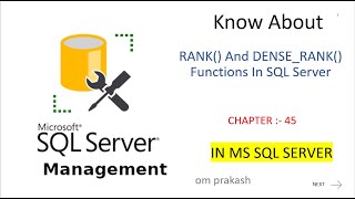 RANK and DENSERANK functions in SQL Server chapter 45 [upl. by Emogene]