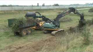 Excavator loads seldom half track dumper at Blerickthe NL [upl. by Aicirtal]