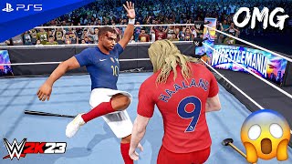 WWE 2K23  Mbappe vs Haaland vs Messi vs Cristiano  Elimination Fatal 4 Way Match  PS5™ 4K60 [upl. by Lesley]