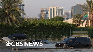 Flash flooding in Dubai as storm dumps historic rainfall [upl. by Cyrus61]