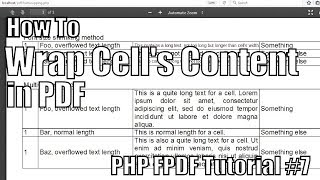 How to Wrap Cells Content in PDF  PHP FPDF Tutorial 7 [upl. by Aitnis]