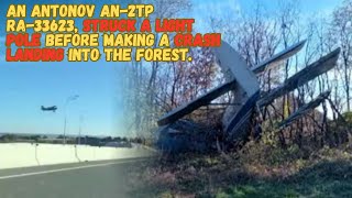 AN ANTONOV AN2TP RA33623 STRUCK A LIGHT POLE BEFORE MAKING A CRASH LANDING INTO THE FOREST [upl. by Kaltman]