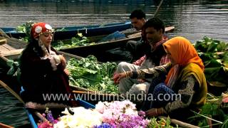 Beautiful Kashmiri girls sell fresh flowers and vegetables on boats in Srinagar India [upl. by Erroll]