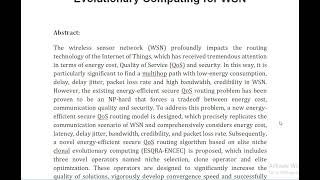 Energy Efficient Secure QoS Routing Algorithm Based on Elite Niche Clone Evolutionary Computing for [upl. by Idnir]