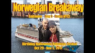 NCL Breakaway  Pier 88 NYC 🍎 Halloween Cruise🎃 Boarding  Cagneys  70s Party  October 2017 [upl. by Louie]