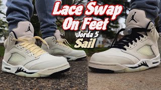 Jordan 5 Sail  On Feet Lace Swap 🔥 [upl. by Bertle818]