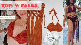 Salida de bañobikinifalda a macramé con trapillo Moda de verano para Mujer [upl. by Akkinahs828]