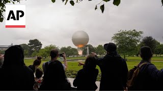 Hundreds line up in Paris Tuileries to see the Olympic cauldron [upl. by Adolpho]