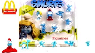 2017 McDONALDS SMURFS HAPPY MEAL TOYS LOST VILLAGE VS VENDING MACHINE FULL SET 7 KIDS COLLECTION [upl. by Siderf]