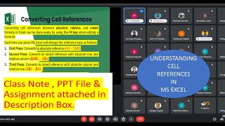 Understanding Cell References in MS Excel September Batch – Recording Day 3 [upl. by Aleahcim]