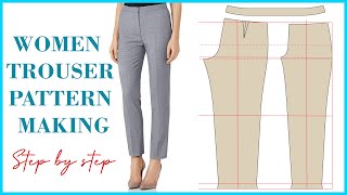 Basic Pant Pattern Drafting For Beginners  How To Make Womens Trouser Pattern Detailed [upl. by Mavra]