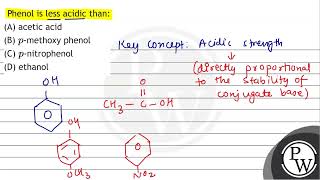 Phenol is less acidic than A acetic acid B \ p \methoxy phenol C \ p \nitrophenol [upl. by Rialb]