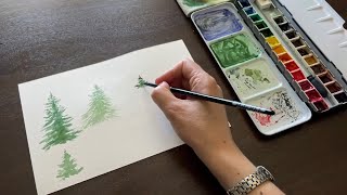 Painting Watercolor Pine Trees [upl. by Leddy]