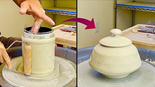 817 Making a BHR Roller Texture CoveredLidded Jar with HsinChuen Lin 林新春 滾花紋蓋罐示範 [upl. by Kerianne]