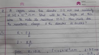 A copper wire has diameter 05 mm and resistivity of 16 into 10 power minus 8 ohmmeter [upl. by Ankney]