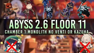 How to clear Abyss 26 Floor 11 No Venti or Kazuha Chamber 1 Monolith  Genshin Impact [upl. by Alejoa]