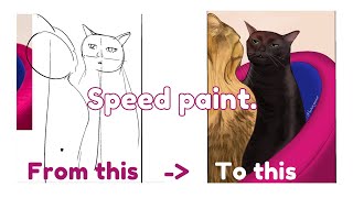 Black cat zoning out meme drawing  Speedpaint Gambar meme kucing [upl. by Aicatsan]