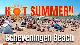 SCHEVENINGEN BEACH Crowded Summer Tour  4k Beach Walk amp Things To Do [upl. by Aihsotan]