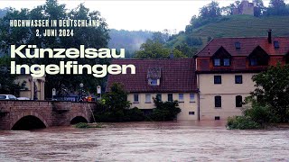 Hochwasser Flood in Süddeutschland Künzelsau Ingelfingen [upl. by Lurie207]