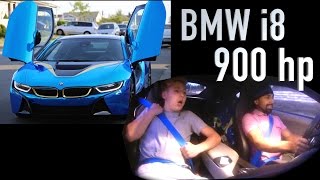 BMW i8 900hp BLUE AND GOLD CHROME WRAP [upl. by Eetnuahs]