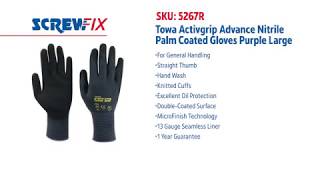 TOWA ACTIVGRIP ADVANCE NITRILE PALM COATED GLOVES PURPLE LARGE  Screwfix [upl. by Leribag]