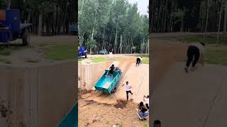 Three wheeled transport vehicle climbing cement slope test process [upl. by Annalee]