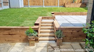 Garden Makeover Patio Sleeper Retaining Wall Steps amp Turf Stonemason Landscapes [upl. by Haman991]