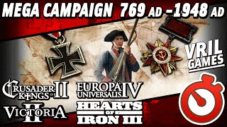 Mega Campaign  CK2 to EU4 to V2 to HoI3  769 AD to 1948 AD Timelapse [upl. by Ardna]