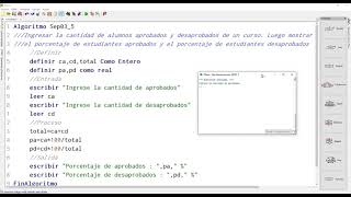 Porcentaje de aprobados y desaprobados en un curso Pseudocodigo a diagrama de flujo Pseint Sep035 [upl. by Ahgem]