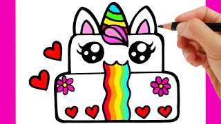 HOW TO DRAW BIRTHDAY CAKE UNICORN  COME DISEGNARE UNA TORTA DI COMPLEANNO KAWAII [upl. by Brebner]