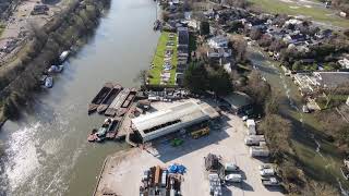 Aerial view from Sunbury Lock to Walton Bridge by drone River Thames in 4k [upl. by Rofotsirk]