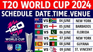 ICC T20 World Cup 2024 Schedule All Teams Venues Date Host Nations  T20 World Cup 2024 Details [upl. by Eednahs]