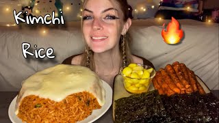 CHEESY KIMCHI FRIED RICE MUKBANG Vegan No Talking [upl. by Aihtiekal323]