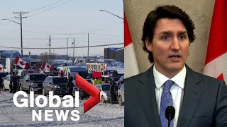 Trudeau says quotfringe minorityquot in trucker convoy with quotunacceptable viewsquot dont represent Canadians [upl. by Yatnoj]