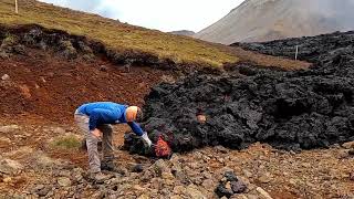 Chasing Lava in Iceland Geologist samplescollects lava at erupting Fagradalsfjall volcano Iceland [upl. by Brietta]