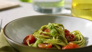 Barilla  How to make Spaghetti with Pesto genovese and roasted tomatoes [upl. by Thordis]