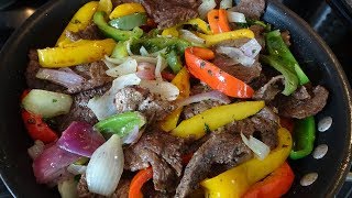 Bistec de Res con Pimientos y Cebolla facil y delicioso bistecderes fajitas recetadecarne [upl. by Akzseinga210]