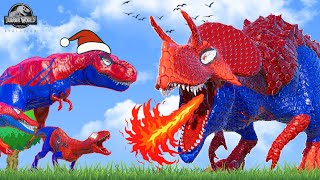 All Spiderman TRex vs SuperHero Dinosaurs Battle in Jurassic World Dinosaur Pro 8 SuperHero Team [upl. by Anha424]