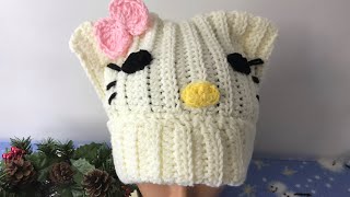 ¡Cómo hacer gorro Hello Kitty a crochet en una sola PIESA  ¡Esto es posible [upl. by Einoj]