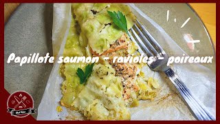 Recette papillote saumon  ravioles  poireaux  Chef Sims [upl. by Ahsiela]