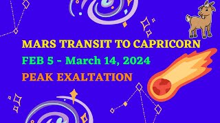 Mars Transit in Capricorn  Peak Exaltation  Feb 5  March 14 2024  Major Positive Changes [upl. by Maynard]