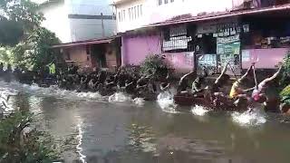 Vallamkali practice on flooded ROADS at Pathanamthitta  Funny  Boat race on Road  Kerala  Rain [upl. by Rehptsirhc]