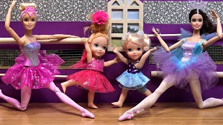 Ballerinas  Elsa amp Anna toddlers are practicing ballet  Barbie dolls  Aurora is the teacher [upl. by Aitel135]