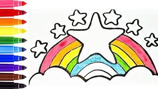 Rainbow Drawing Painting and Coloring for Kids Toddlers how to draw rainbow Lets Draw Together [upl. by Klenk393]