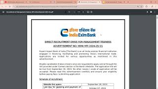 India Exim Bank Management Trainee MT Recruitment 2024 [upl. by Chris]