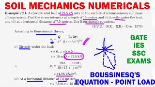 Numerical in Stress Distribution in Soils l Boussinesqs Equation for point load Problem  geotech [upl. by Nnyllatsyrc]