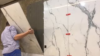 Installation of large porcelain tiles —How to install porcelain tiles on kitchen wall [upl. by Adiesirb]