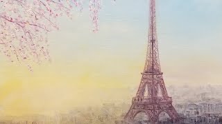 Eiffel Tower quotSpringtime in Parisquot Acrylic Painting LIVE Tutorial [upl. by Almeida833]