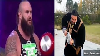 Khan Baba VS Braun Strowman  Khan Baba VS Braun Strowman Frypan Fold Challenge Who is Strong [upl. by Enaitsirhc]