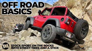 Basic Off Road Tips for Beginners in a Bone Stock Jeep Wrangler JL 2 Door Sport plus Rock Crawling [upl. by Foy]